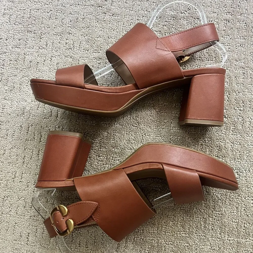Aerosoles Camera Comfortable Slingback Platform Sandal Cognac Leather Sz 10